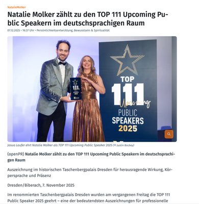 Artikel: Natalie Molker zählt zu den TOP 111 Upcoming Public Speakern im deutschsprachigen Raum