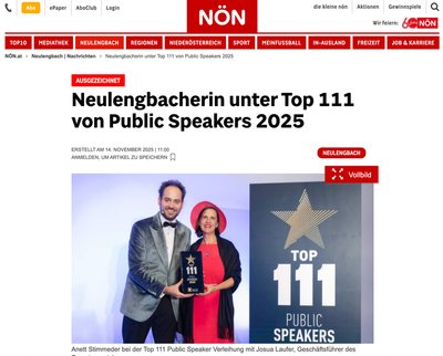 Artikel: Neulengbacherin unter Top 111 von Public Speakers 2025