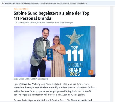 Artikel: Sabine Sund begeistert als eine der Top 111 Personal Brands